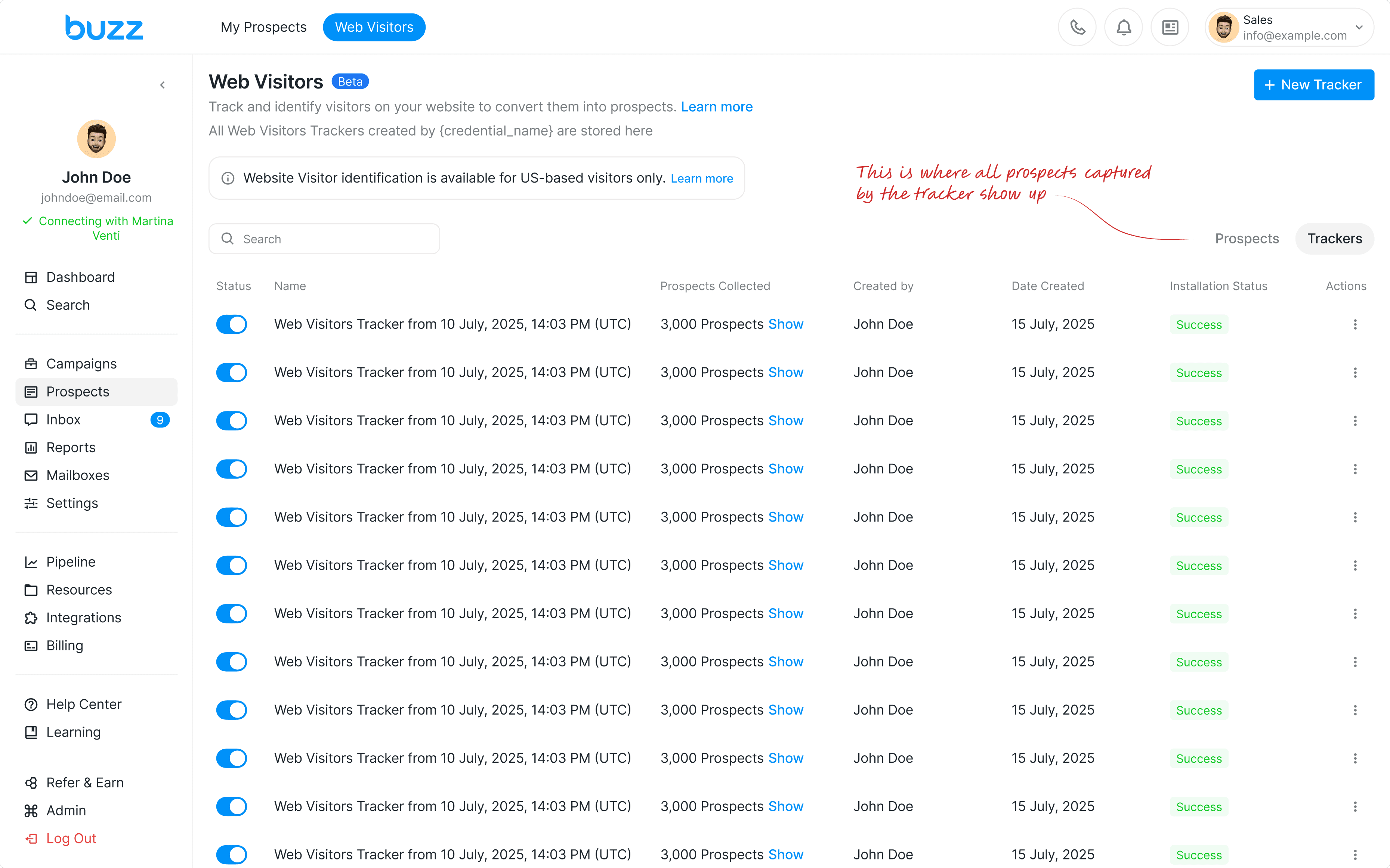 Trackers page overview