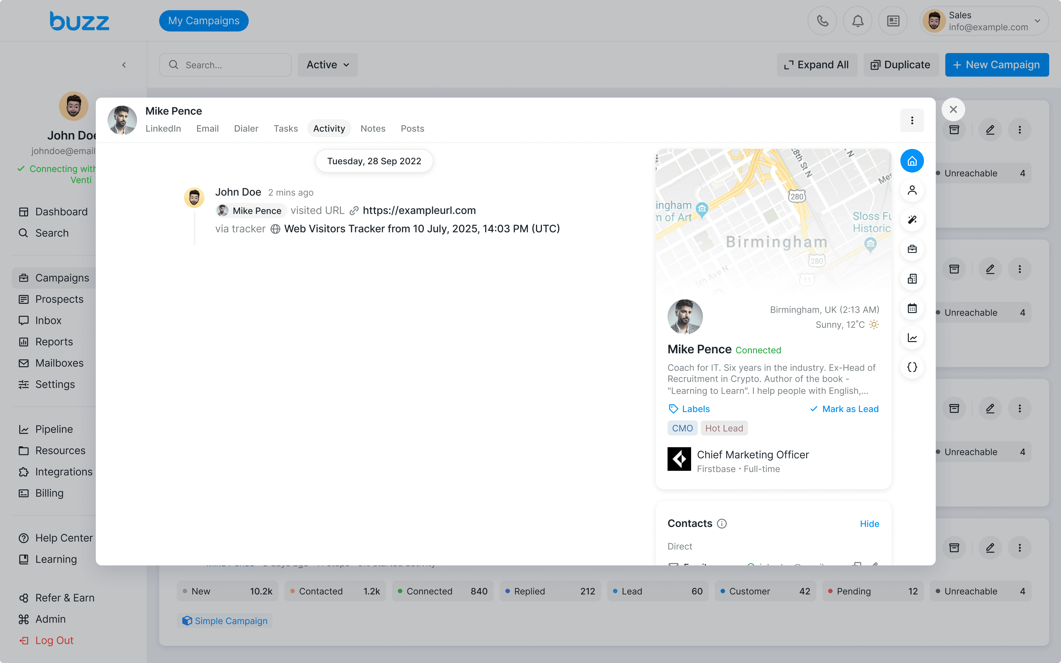 Prospect activity log