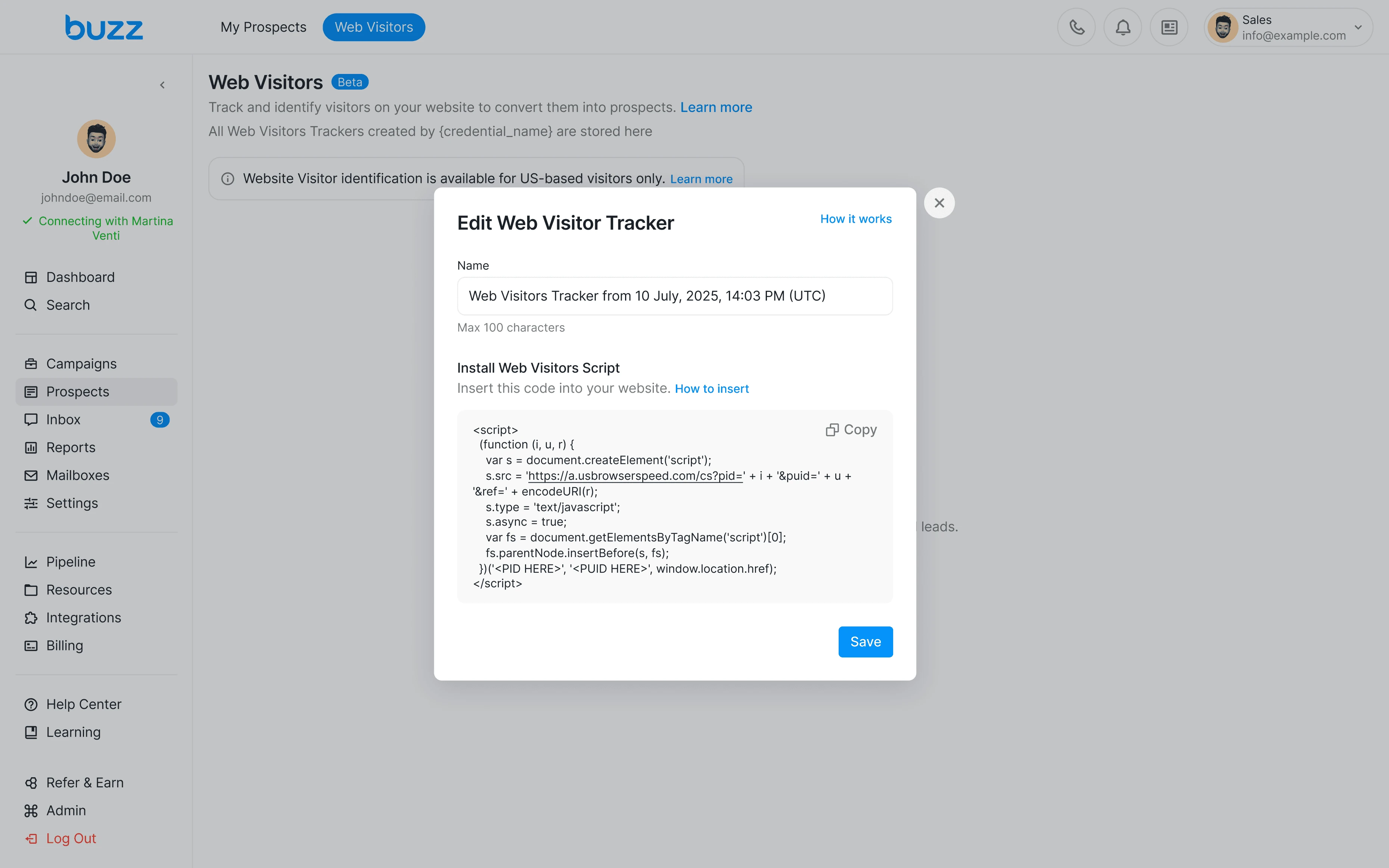 Create tracker modal
