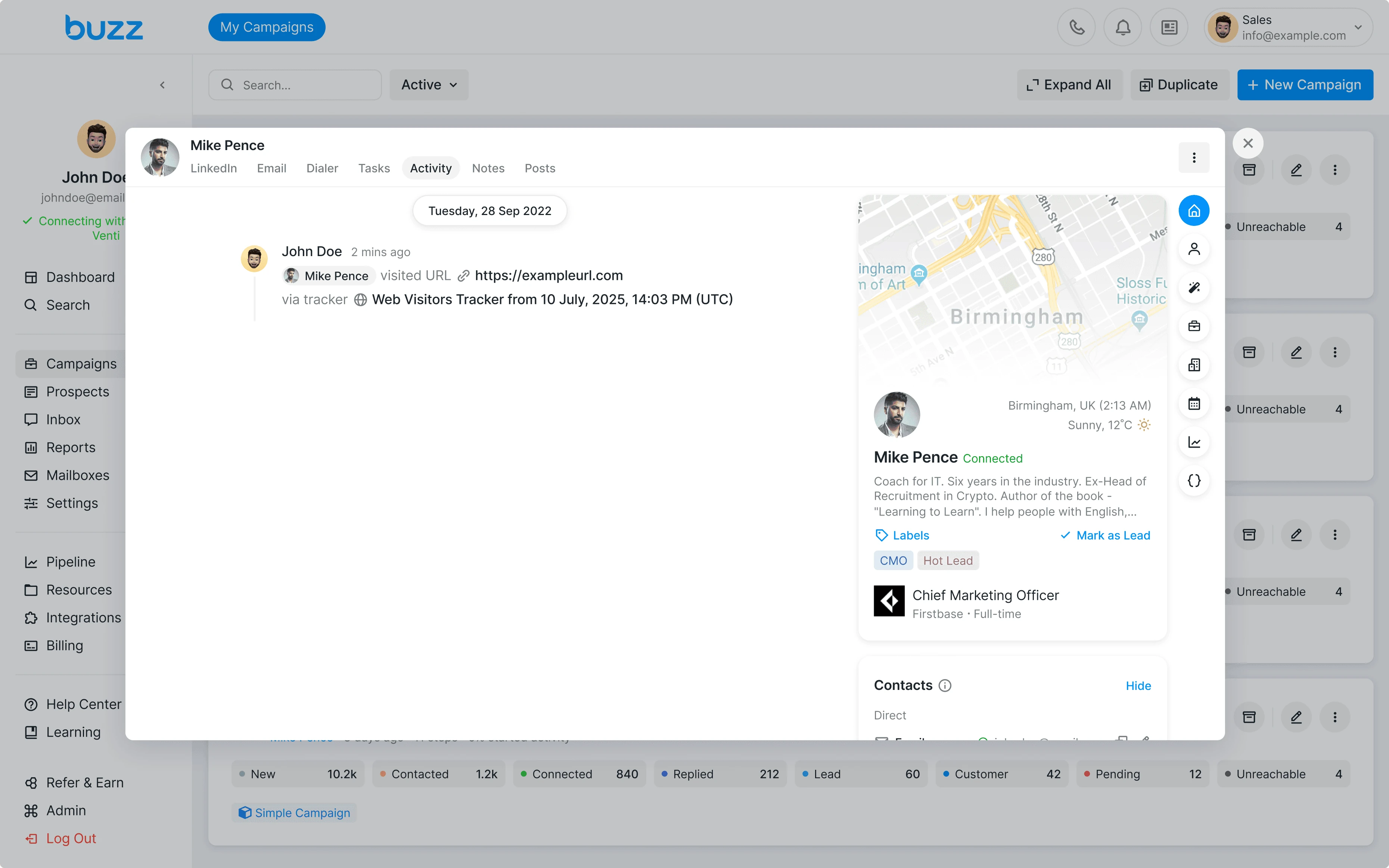Prospect activity log