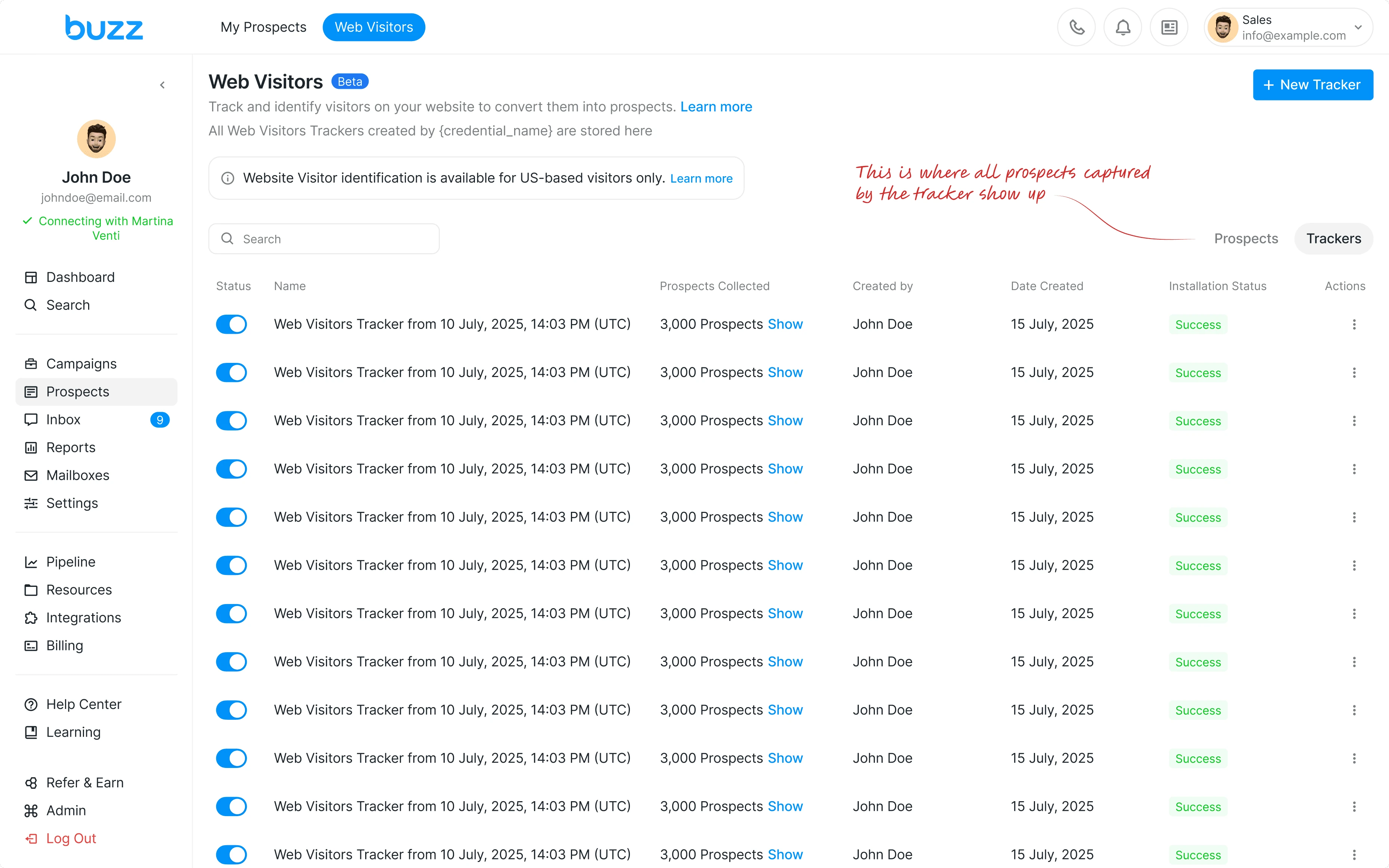 Trackers page overview
